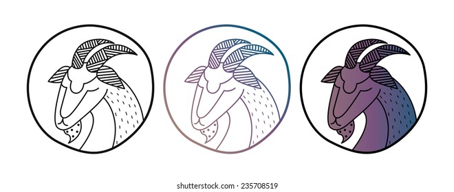 Hand Drawn Vector Horoscope Capricorn Sign Illustration.