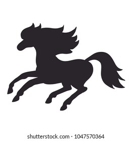 Hand drawn vector horse isolated on white. Sillouette for sticker, patch badge. Cute magic cartoon fantasy animal.  Design for children