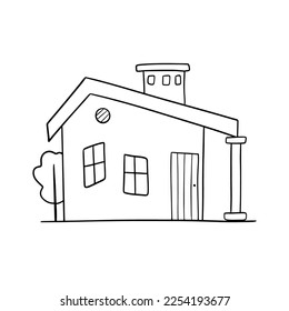 Hand drawn vector house. Cute rural building isolated on white. Doodle illustration