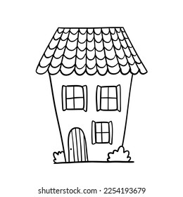 Casa vectorial dibujada a mano. Pequeño edificio rural aislado en blanco. Ilustración de Doodle