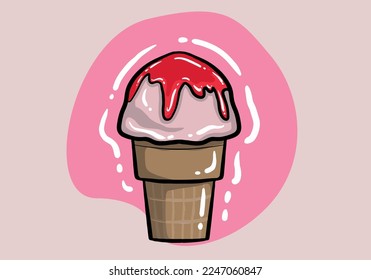 Vector de mano Ice Cream, crema de hielo de bola de cuchara americana en conos de waffle, conjunto de ícono de niños vibrantes cremas de hielo suave en un fondo aislado