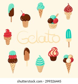 Hand drawn vector ice cream vintage set