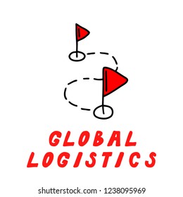 Hand drawn vector icon with bold lettering for courier service and delivery banners, web and design. Outline style  express delivery icon isolated on white - Global logistics.