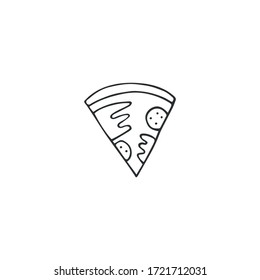 Hand drawn vector icon, a slice of pizza. Cafe delivery service logo element. For business identity and branding.
