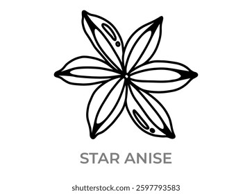 Hand drawn vector icon of star anise, spice, editable, simple, black outline