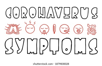 Hand drawn vector with icons about coronavirus symptoms and lettering. Ad poster design for the design of t-shirts, bags, banners, stickers.