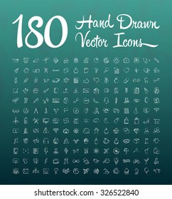 Hand drawn vector icons and a chalkboard background