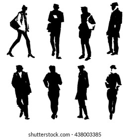 Hand drawn vector icons. People silhouette Isolated. Artistic painting.Sketch drawing. Clip art for design
