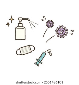Hand drawn vector icons preventing virus