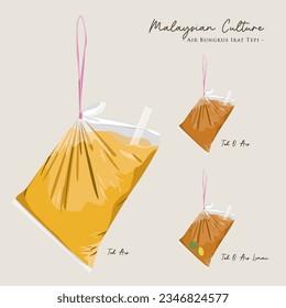 Hand drawn vector of Ikat Tepi collection. Malaysian famous drinks, Teh Ais, Teh O Ais and Teh O Ais Limau