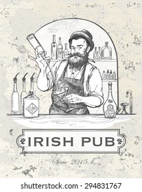 Hand drawn vector illustrated logo - Barman in work