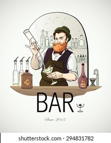 Handgezeichnete Vektorillustration - Logo auf der Arbeit - Barman