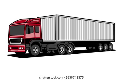 Hand drawn vector illustrated transport cargo truck delivery. Logistic Freight, Export import Commercial vehicles
