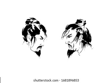 Dibujo vector dibujado a mano de 2 personas, blanco y negro, EPS10