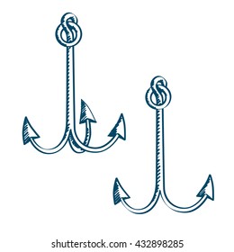 Hand drawn vector illustration of 2 anchors