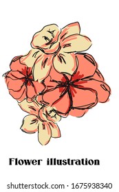 Handgezeichnete Vektorillustration über Blumen mit hellen Farben