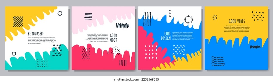 Hand drawn vector illustration. Abstract contemporary backgrounds collection. Doodle style. Memphis pattern design elements. Hand-painted marker strokes. Minimal shape