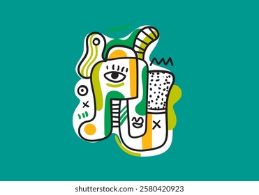 hand drawn vector illustration of an abstract face portrait featuring both male and female figures.