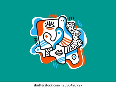 hand drawn vector illustration of an abstract face portrait featuring both male and female figures.