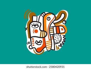 hand drawn vector illustration of an abstract face portrait featuring both male and female figures.