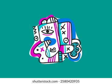 hand drawn vector illustration of an abstract face portrait featuring both male and female figures.