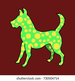 Hand drawn vector illustration in acid colors. Silhouette of dog