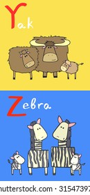 Hand drawn vector illustration of alphabet animals from Y to Z