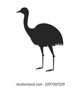 Hand drawn vector illustration animal of Australia ostrich Emu silhouette isolated on white background. Wild life and fauna. Best for books, cards, posters, sites, stickers, magazines, print, banner.