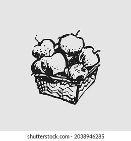 Hand drawn vector illustration with an apple. Graphic vintage design. Eat a Red Apple Day – December 1