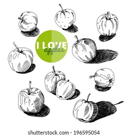 Hand drawn vector illustration. Apples set. Vintage. Sketch. 