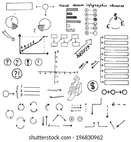 Hand drawn vector illustration: arrows, business, elements, chart. infographic.