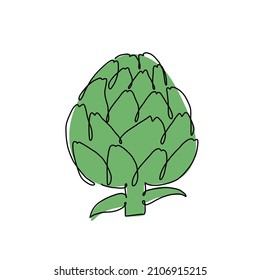 Hand drawn vector illustration of artichoke in single line style. Cute llustration of a vegetable on a white background.