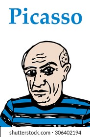 A Hand Drawn, Vector Illustration Of The Artist Pablo Picasso.