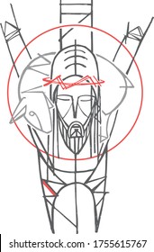 Hand drawn vector illustration or artistic drawing of Jesus Christ Good Shepherd at the Crucifixion