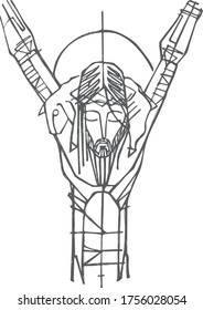 Hand drawn vector illustration artistic drawing Jesus Christ Good Shepherd at the Crucifixion