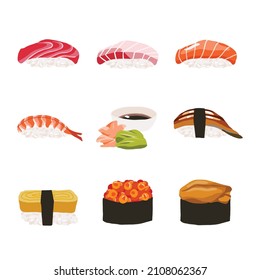 Hand Drawn Vector Illustration of Assorted Nigiri Sushi