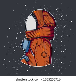 Hand drawn Vector Illustration of Astronaut in spacesuit side view