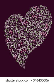 Hand drawn vector illustration, asymmetric heart silhouette. Valentine's day background