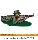 Hand drawn vector illustration of an Australian soldier in the Vietnam War