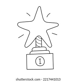 Premio de ilustración de vector dibujado a mano, ganador. Aislado sobre fondo blanco