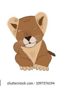 Hand drawn vector illustration of a baby lion isolated on white background