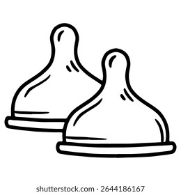 Ilustração vetorial desenhada à mão de mamilos de mamadeira de bebê, estilo linear