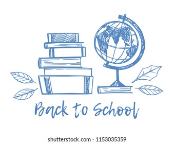 Hand drawn vector illustration - Back to school. Sketch design elements. Education, study, teacher, school supplies. Perfect for presentations, web, bunners, advertising