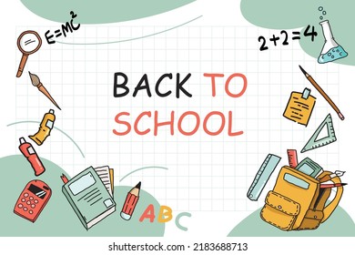 Hand drawn vector illustration of back to school background in doodle style.