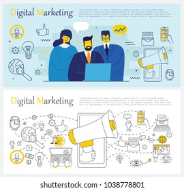 Hand drawn vector illustration background of digital marketing with doodles elements