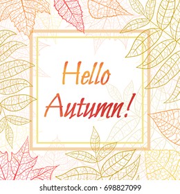Hand drawn vector illustration. Background autumn leaves with veins. Forest design elements. Hello autumn!