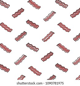 Hand drawn vector illustration of bacon pattern in cartoon style.