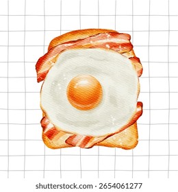 Hand drawn vector illustration of bacon and fried egg toast