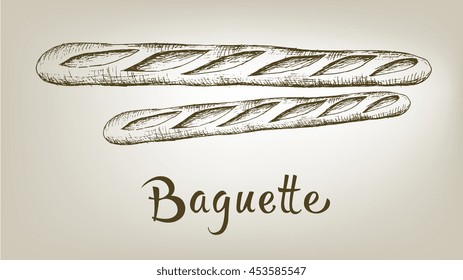 Hand drawn vector illustration of baguette