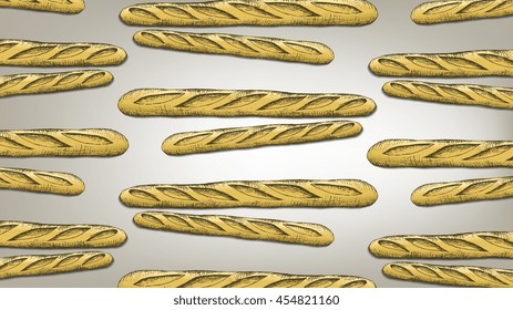Hand drawn vector illustration of baguette pattern